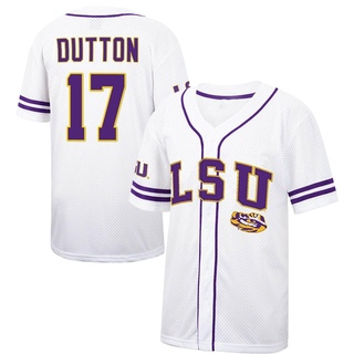 Samuel Dutton Replica White/Purple Men's LSU Tigers Colosseum Free Spirited Baseball Jersey